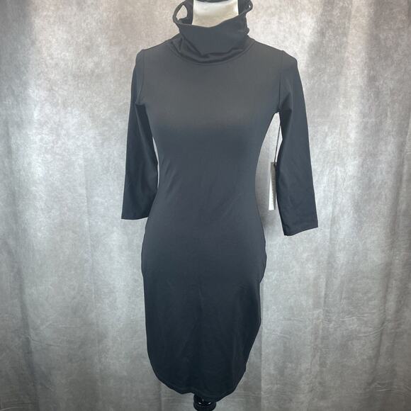 NWT Susana Monaco Woman's Black Dress Sz Small Mock Turtle Neck 3/4 Sleeve Mini - Picture 1 of 7